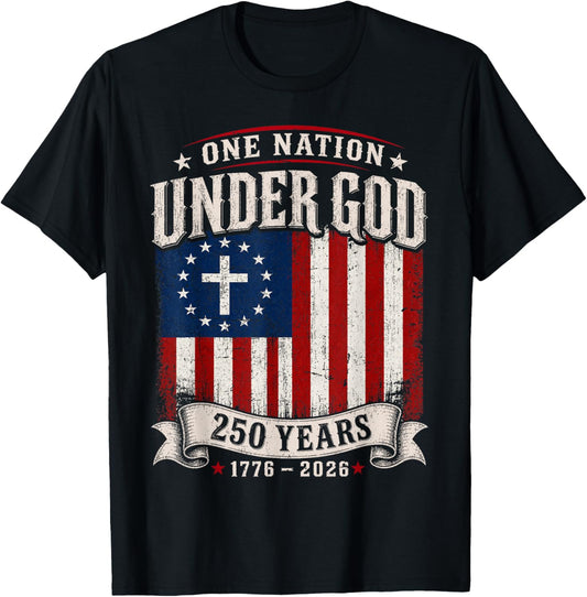 250 Years Faith and Freedom Christian USA Flag God Patriotic T-Shirt - T-Shirt | Black