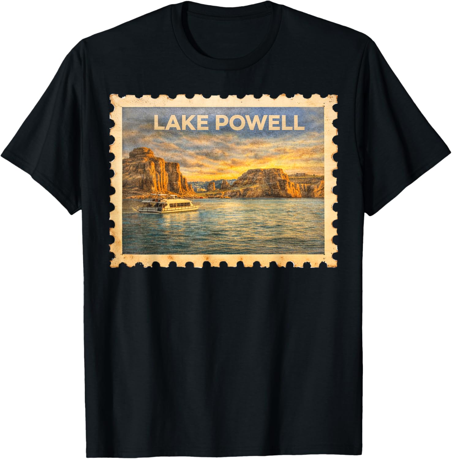 Vintage Lake Powell Retro Travel Stamp Art T-Shirt - T-Shirt | Black