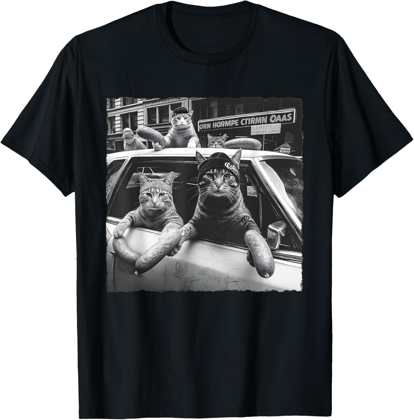 Funny Cat Gang Meme Cool Vintage Humor Sarcastic Men Women T-Shirt - T-Shirt | Black