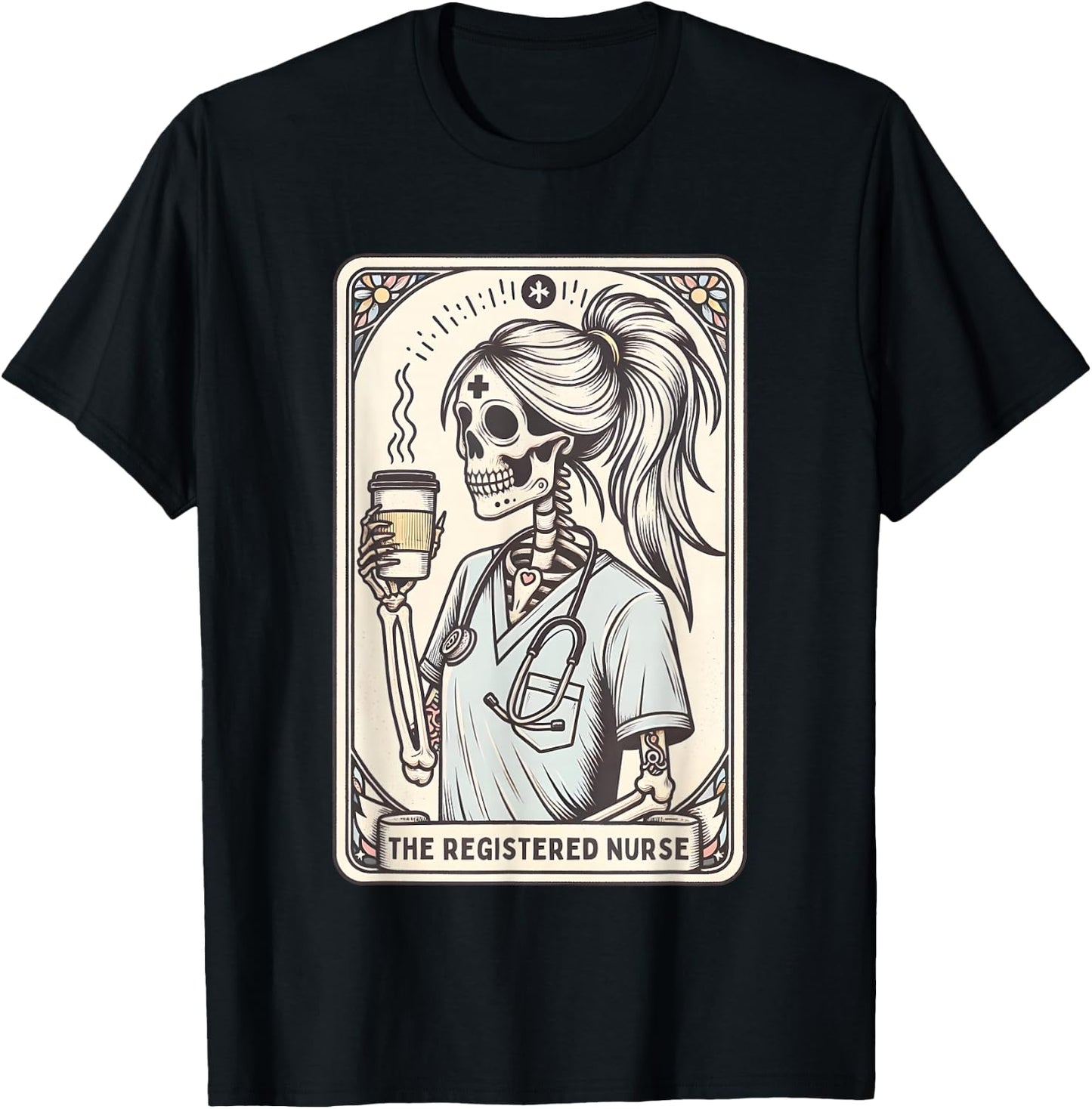 Registered Nurse Nurse Tarot Card Fall Skeleton Nurse T-Shirt - T-Shirt | Black
