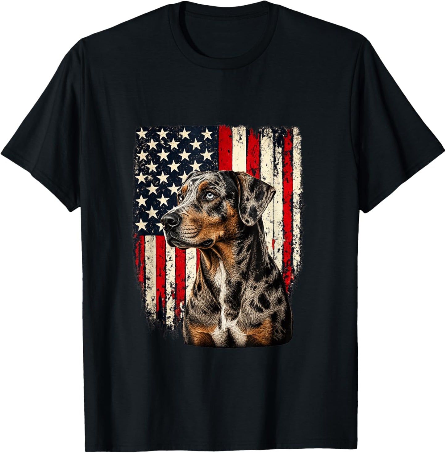 4th July USA American Flag Merle Catahoula Leopard Dog Lover T-Shirt - T-Shirt | Black