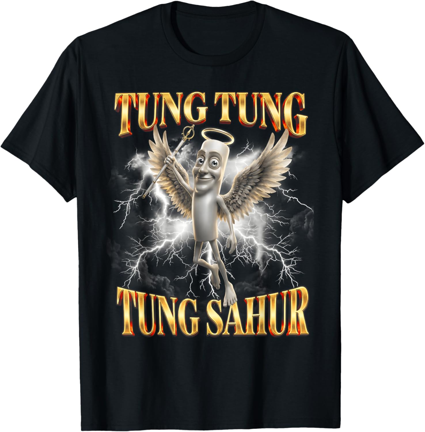 Funny Angel Tung Tung Sahur Brainrot Meme T-Shirt - T-Shirt | Black