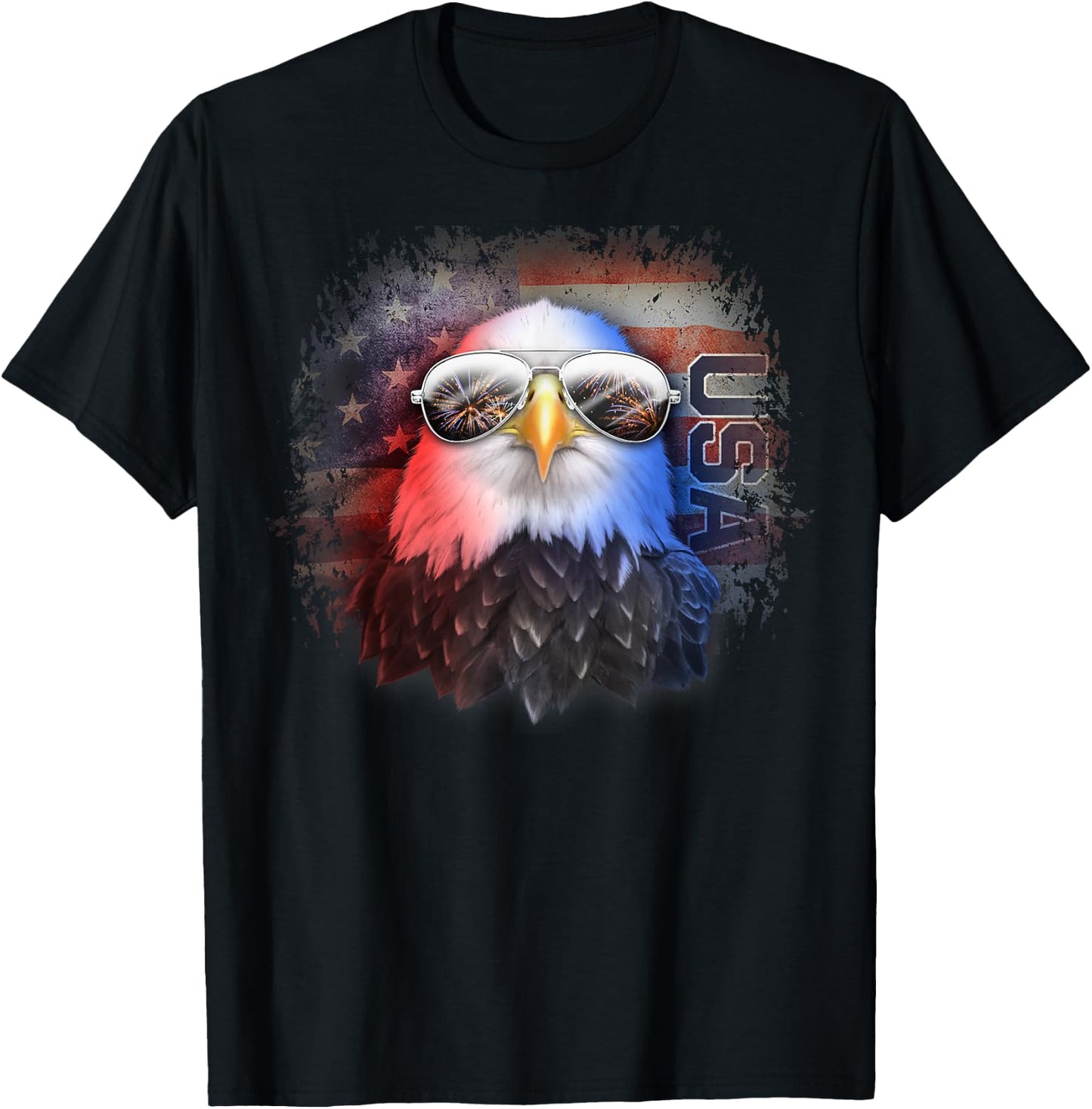 American Flag Grungy Bald Eagle Aviator With Sunglasses Kids Men T-Shirt - T-Shirt | Black