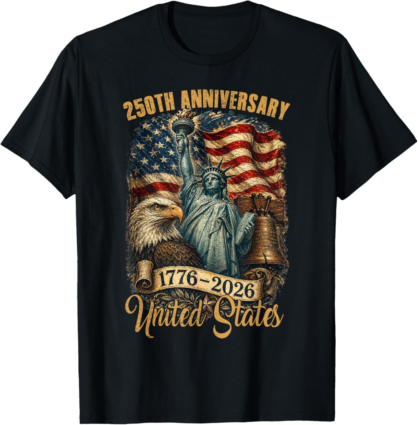 250 Years American Anniversary 1776-2026 USA Flag Men Women T-Shirt - T-Shirt | Black