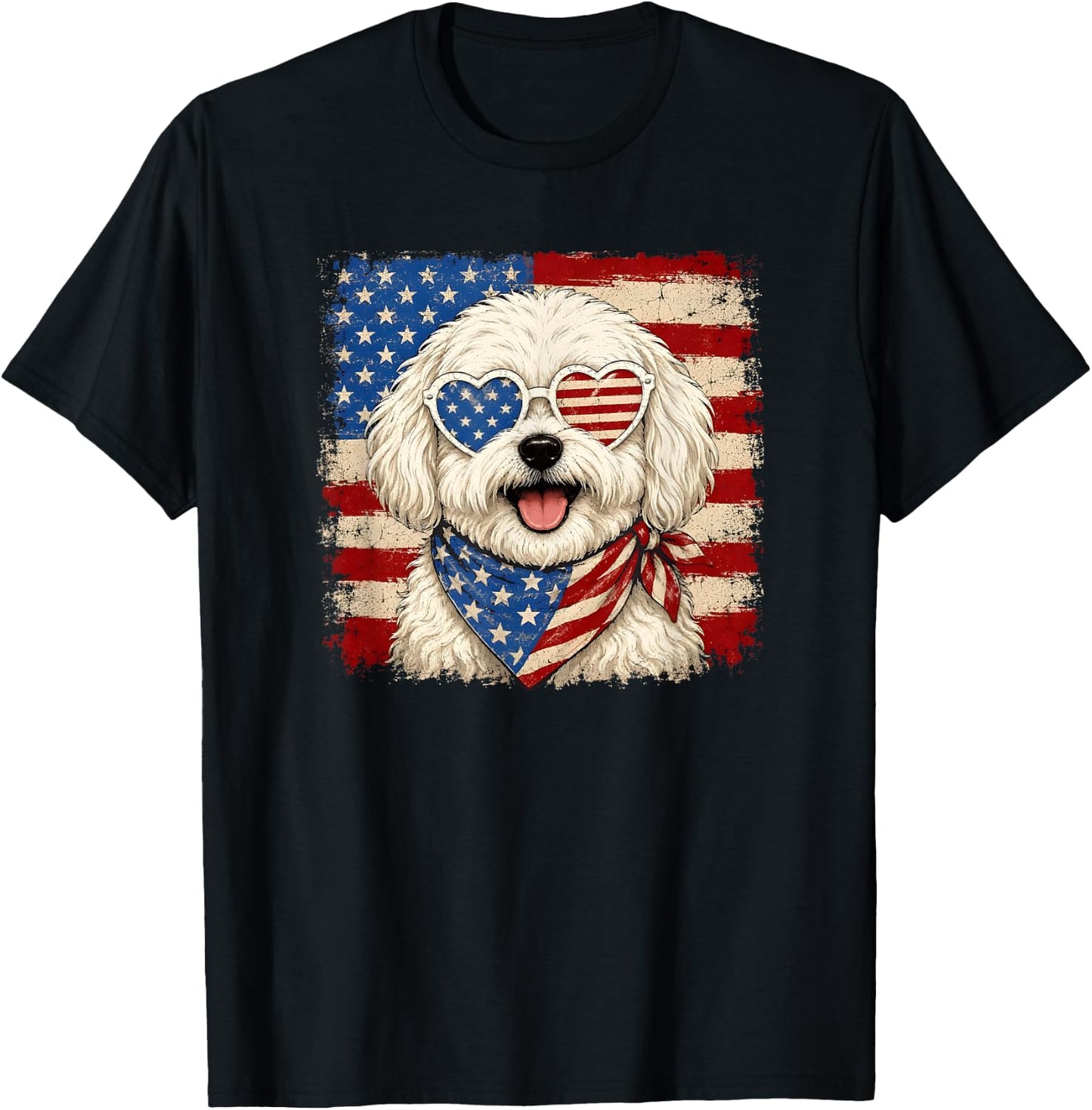 Cute Maltese Dog US America Flag Patriotic 4th of July T-Shirt - T-Shirt | Black