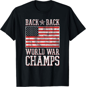 Trendy Back to Back World War Champs American Flag T-Shirt - T-Shirt | Black