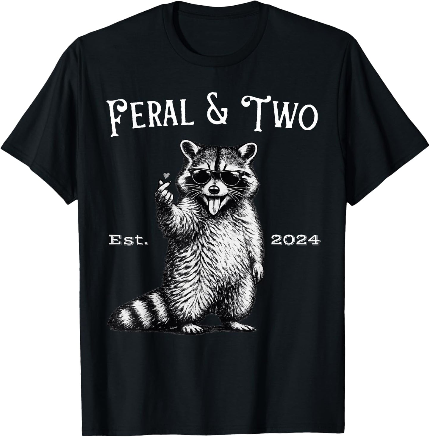 Feral and Two Funny Raccoon 2nd Birthday T-Shirt - T-Shirt | Black