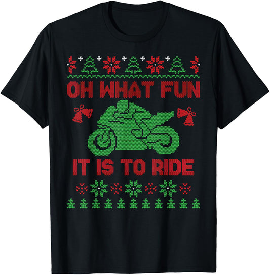Oh What Fun It Is To Ride Xmas Ugly Motocross Christmas T-Shirt - T-Shirt | Black
