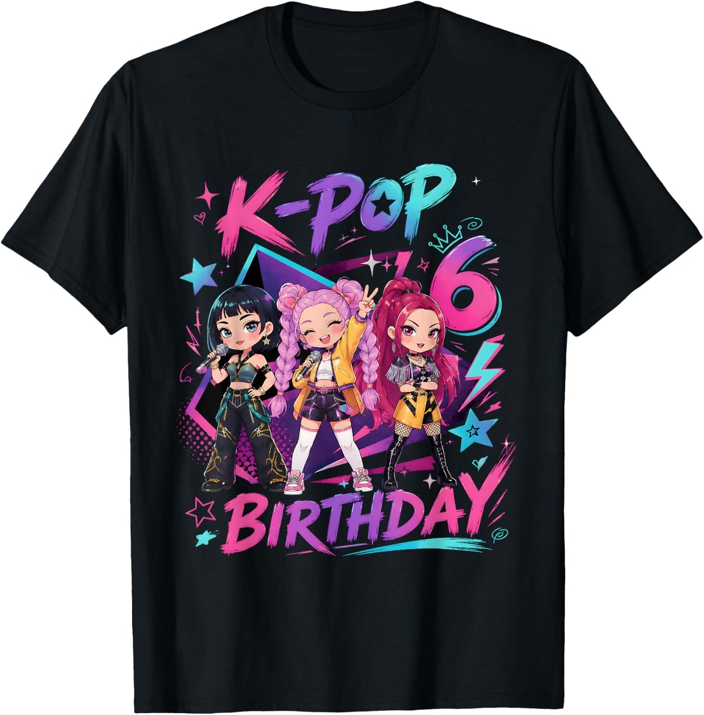Kids It's My 6th K Pop Birthday Girl 6 Year Old K-Pop Bday T-Shirt - T-Shirt | Black