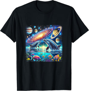 90s Dolphin, Y2k Space Galaxy Dolphins, Colorful Beach T-Shirt - T-Shirt | Black