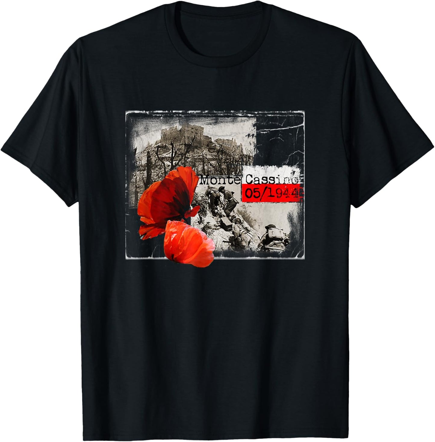 Monte Cassino WW2 Czerwone Maki Poland Polska T-Shirt - T-Shirt | Black