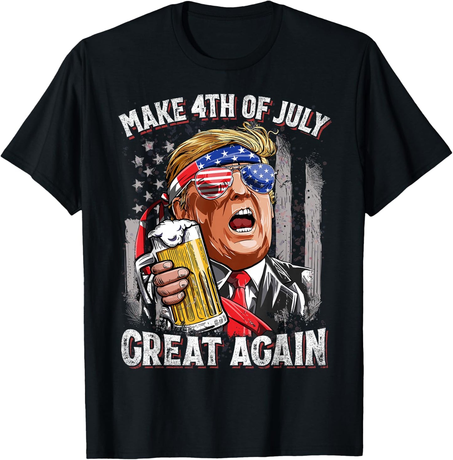 Trump Make 4th of July Great Again Men Drinking Beer Funny T-Shirt - T-Shirt | Black