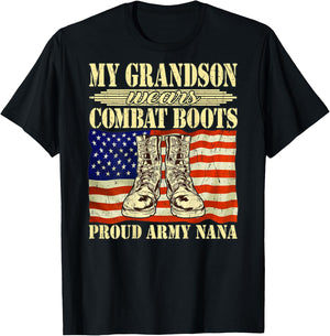 My Grandson Wears Combat Boots Military Proud Army Nana Gift T-Shirt - T-Shirt | Black