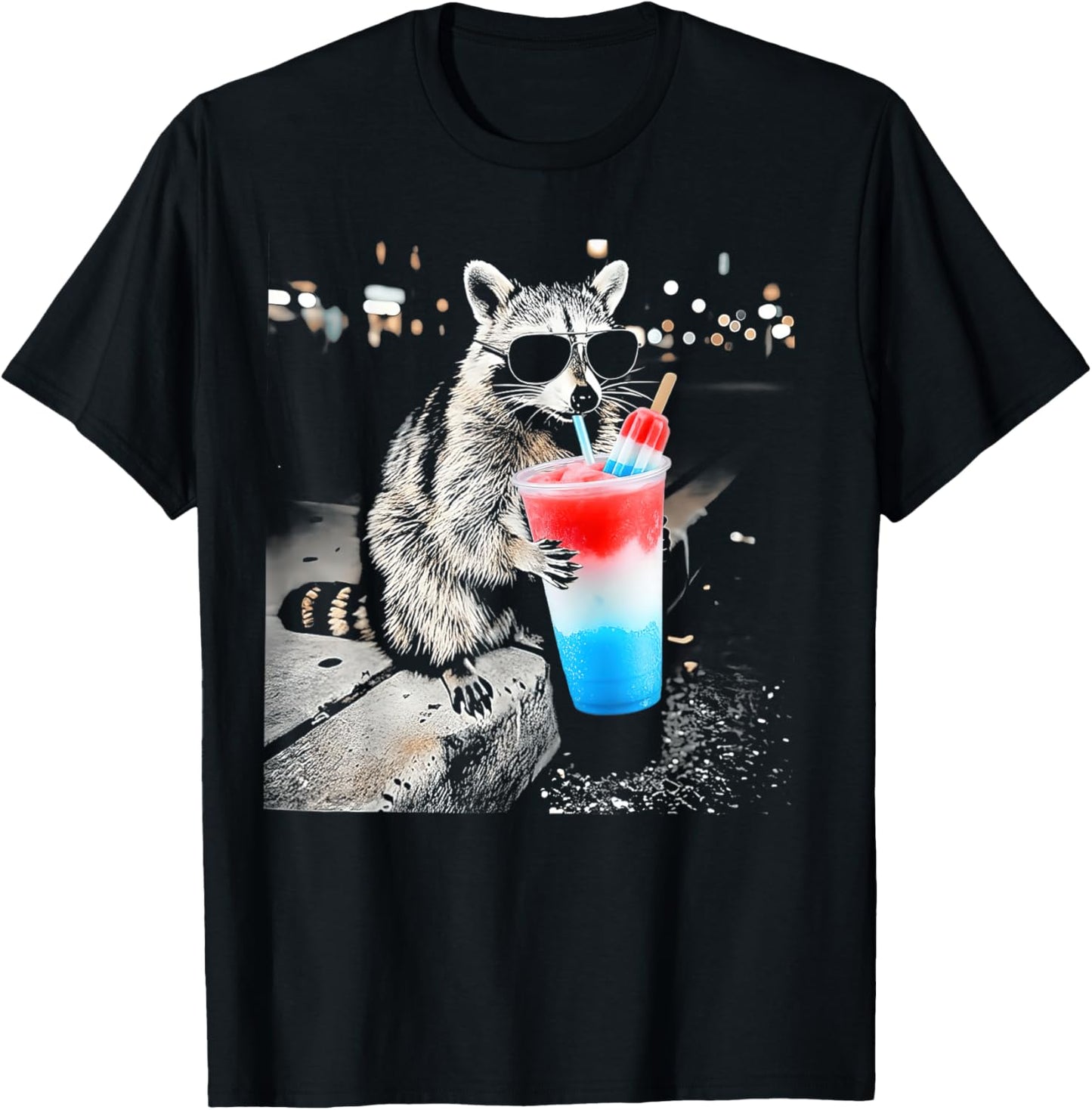 4th of July Raccoon Drinking Patriotic Slushie T-Shirt - T-Shirt | Black
