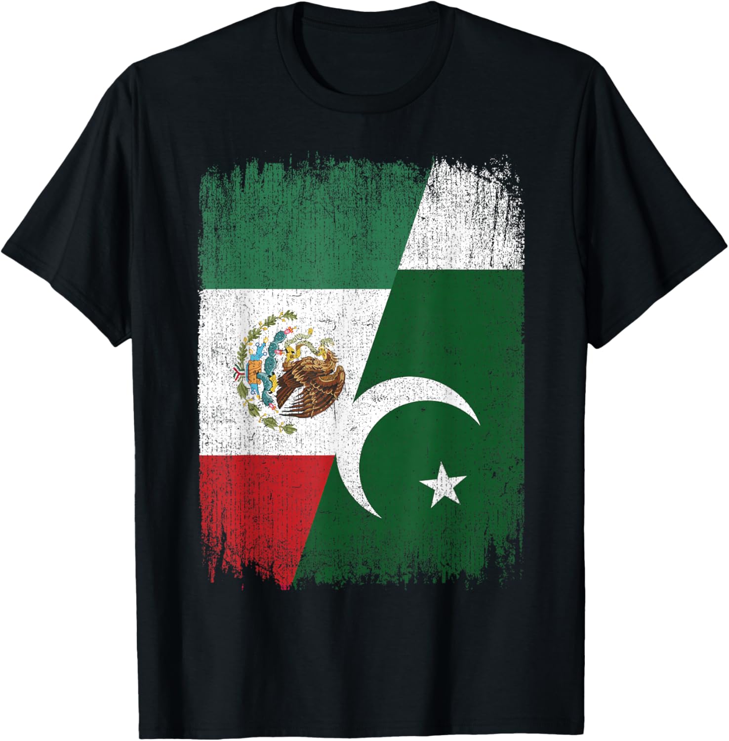 Half Mexico Pakistan Flag Mexican Pakistani Roots T-Shirt - T-Shirt | Black