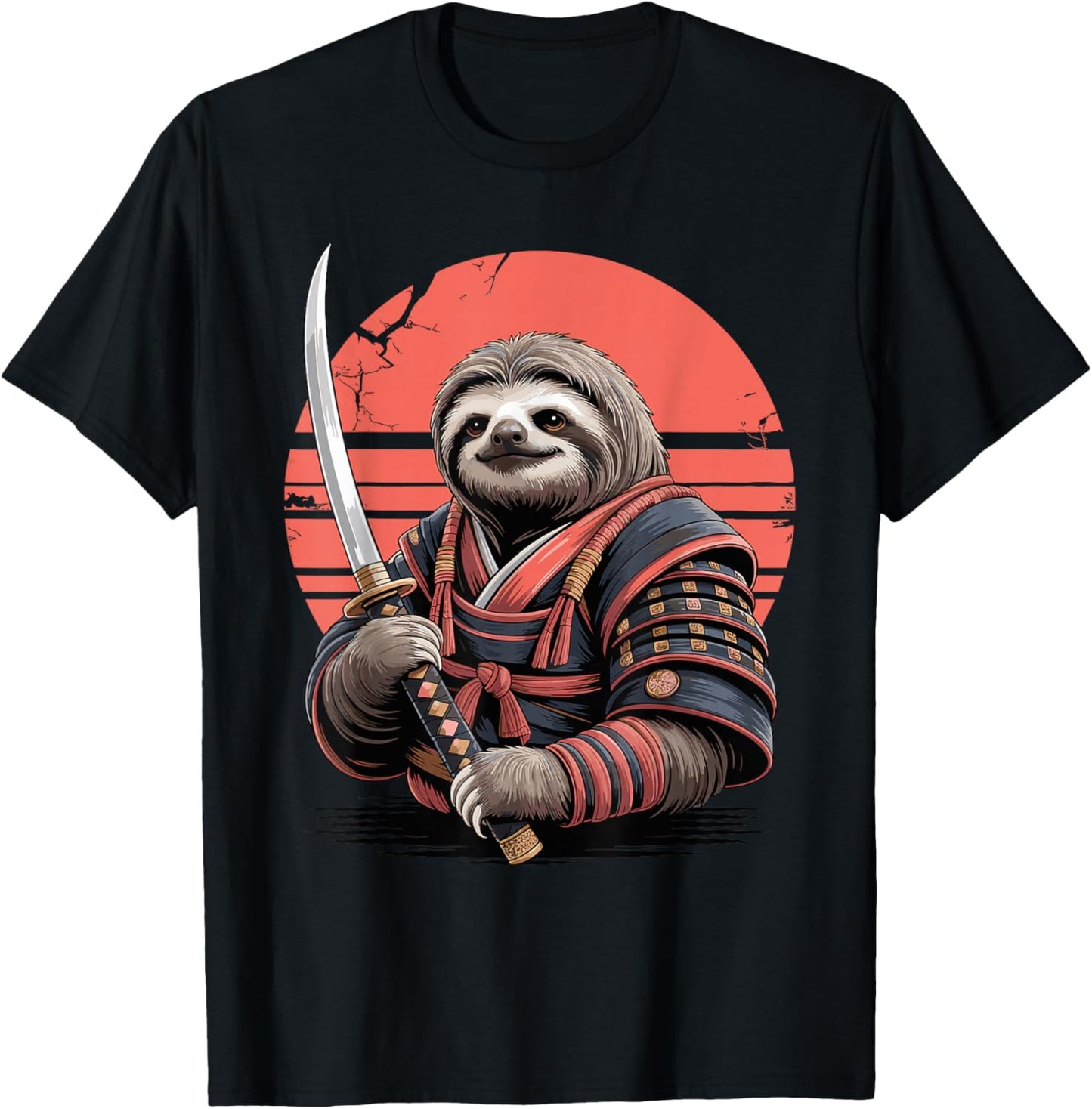 Samurai Lazy Sloth Katana Sword Sloths T-Shirt - T-Shirt | Black