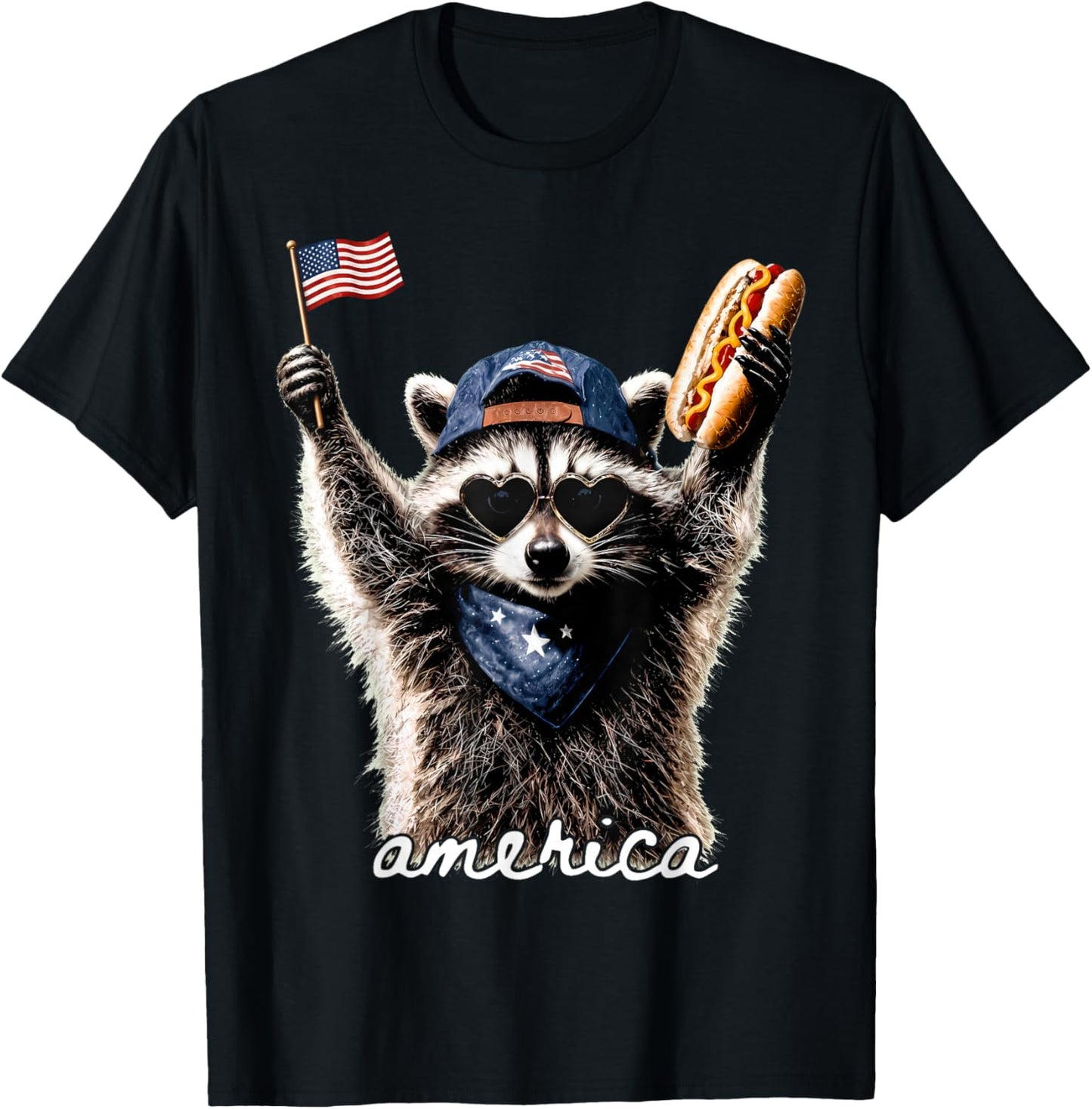 Feral & Free Funny Patriotic Racoon Feral and Free 4th July T-Shirt - T-Shirt | Black
