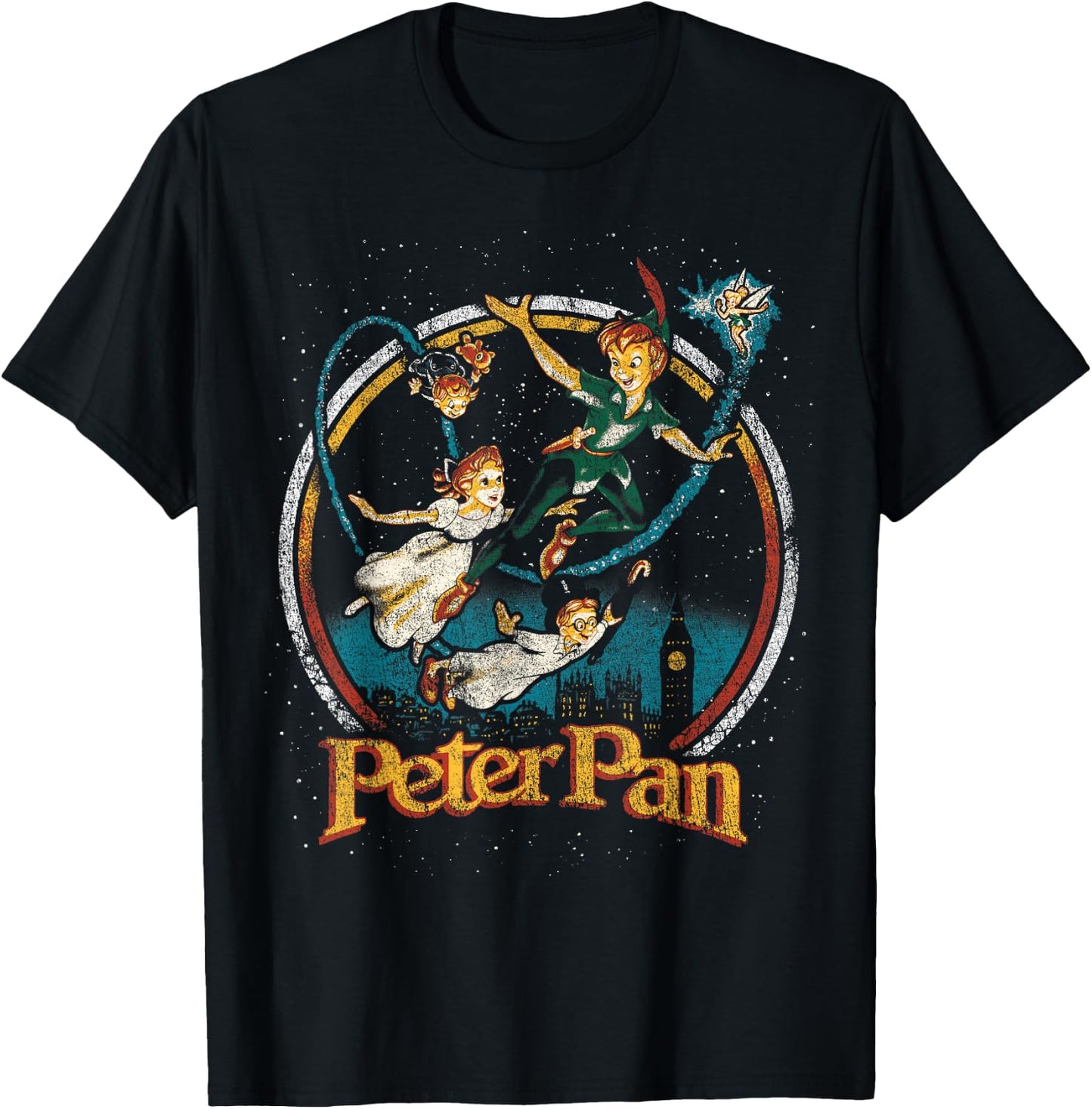 Disney Peter Pan Group London Flying Vintage Faded Graphic T-Shirt - T-Shirt | Black