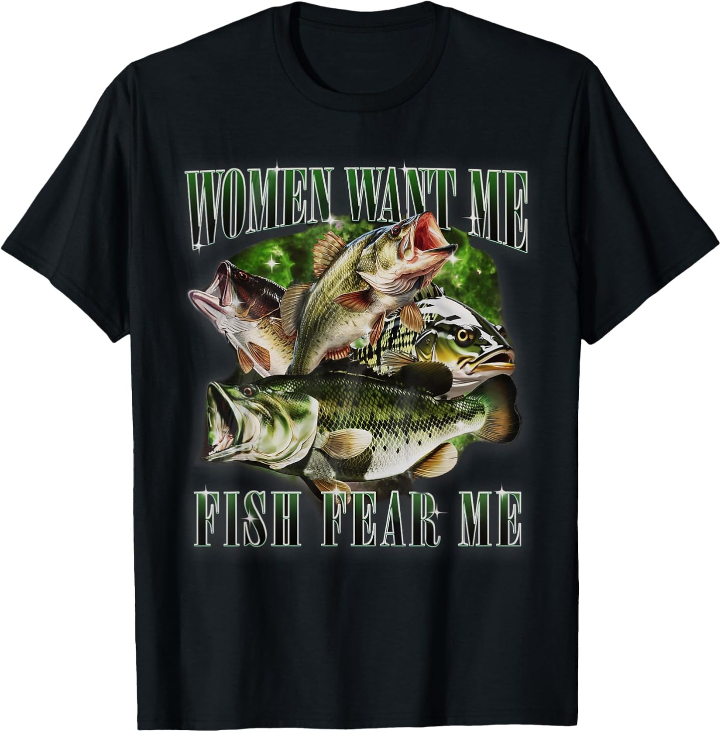 Vintage Women Want Me Fish Bass Fear Me Funny Fisherman T-Shirt - T-Shirt | Black