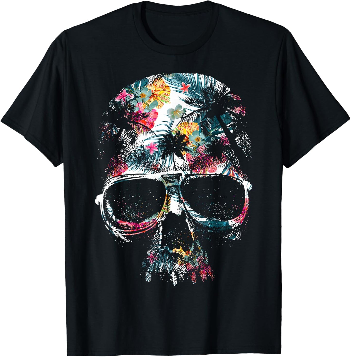 Funny Skull Summer Tropical Aloha Beach Shirt Gift T-Shirt - T-Shirt | Black