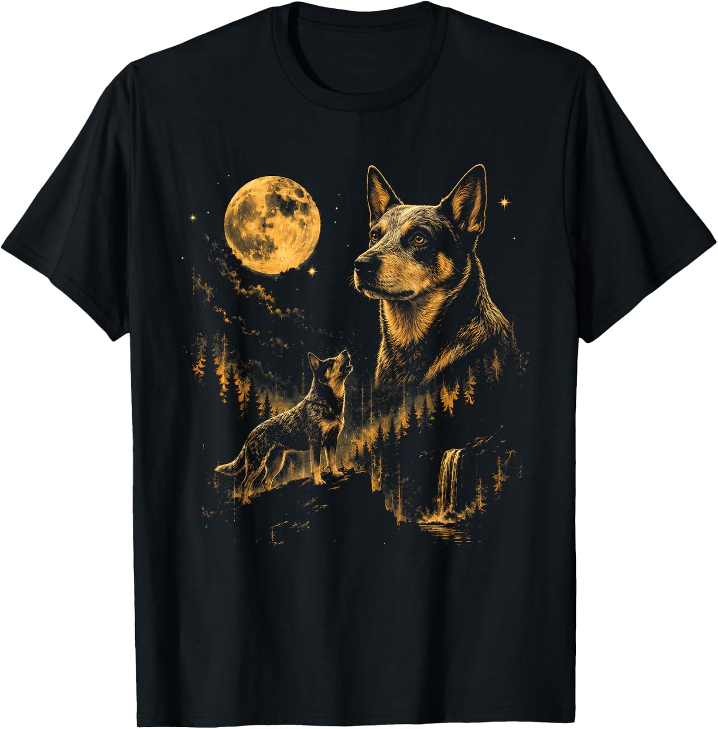 Australian Cattle Dog Howling Moon Funny Love Dog T-Shirt - T-Shirt | Black