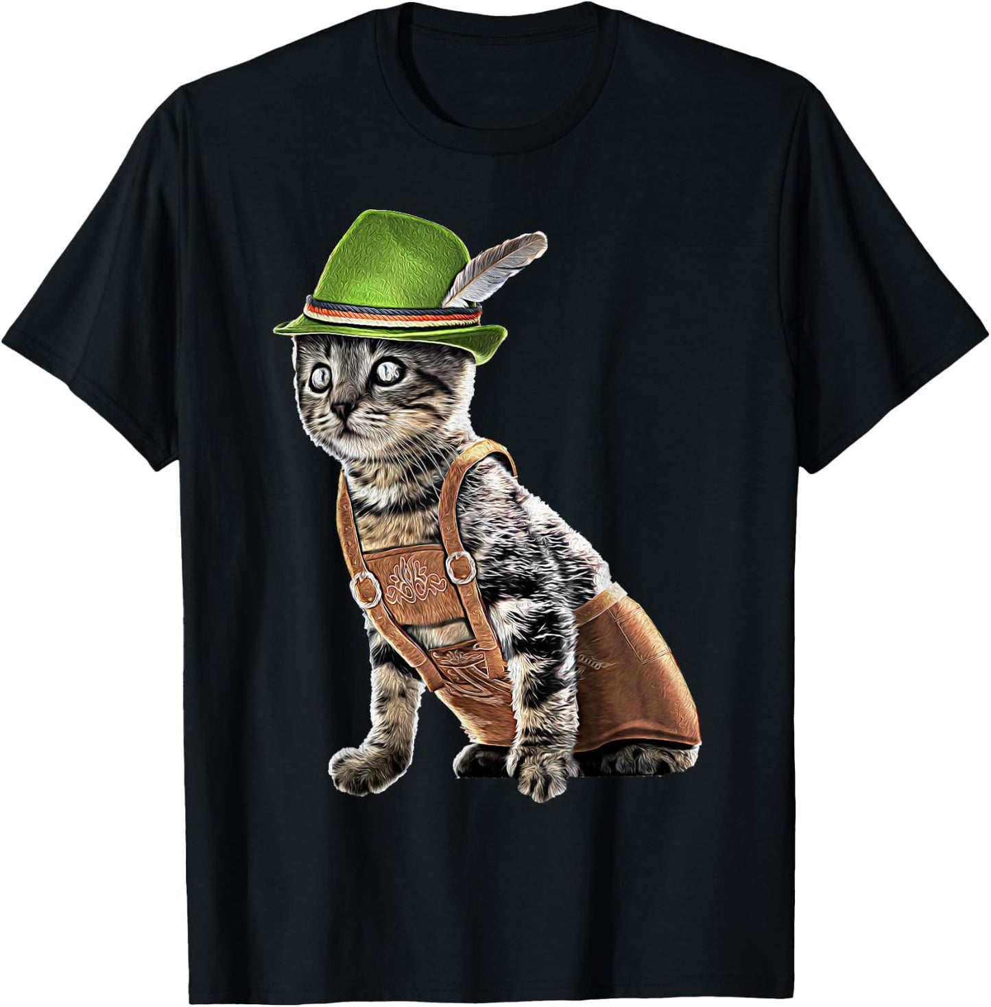 Oktoberfest Cat Bavarian Lederhosen Costume Alpine Hat Gift T-Shirt - T-Shirt | Black