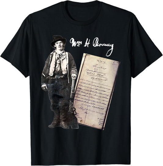 Billy Kid William Bonney Original Signature Arrest Warrant T-Shirt - T-Shirt | Black