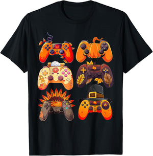 Controllers Fall Gaming Video Game Turkey Thanksgiving Boys T-Shirt - T-Shirt | Black