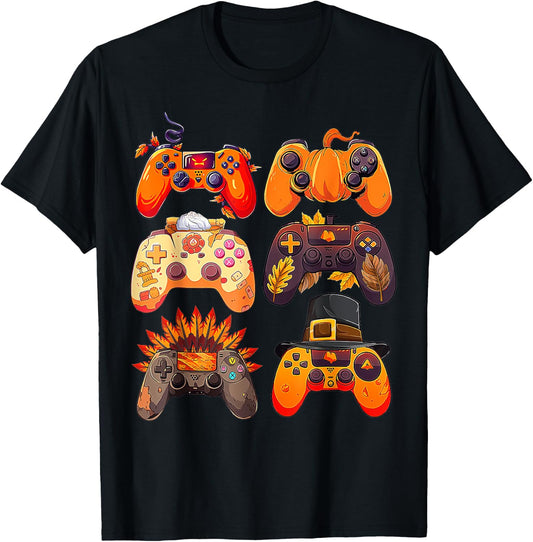 Controllers Fall Gaming Video Game Turkey Thanksgiving Boys T-Shirt - T-Shirt | Black