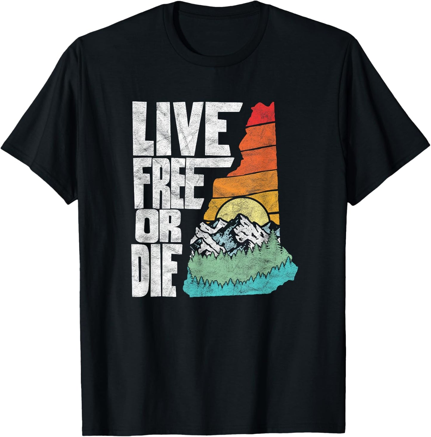 Live Free or Die Retro New Hampshire Nature Graphic T-Shirt - T-Shirt | Black