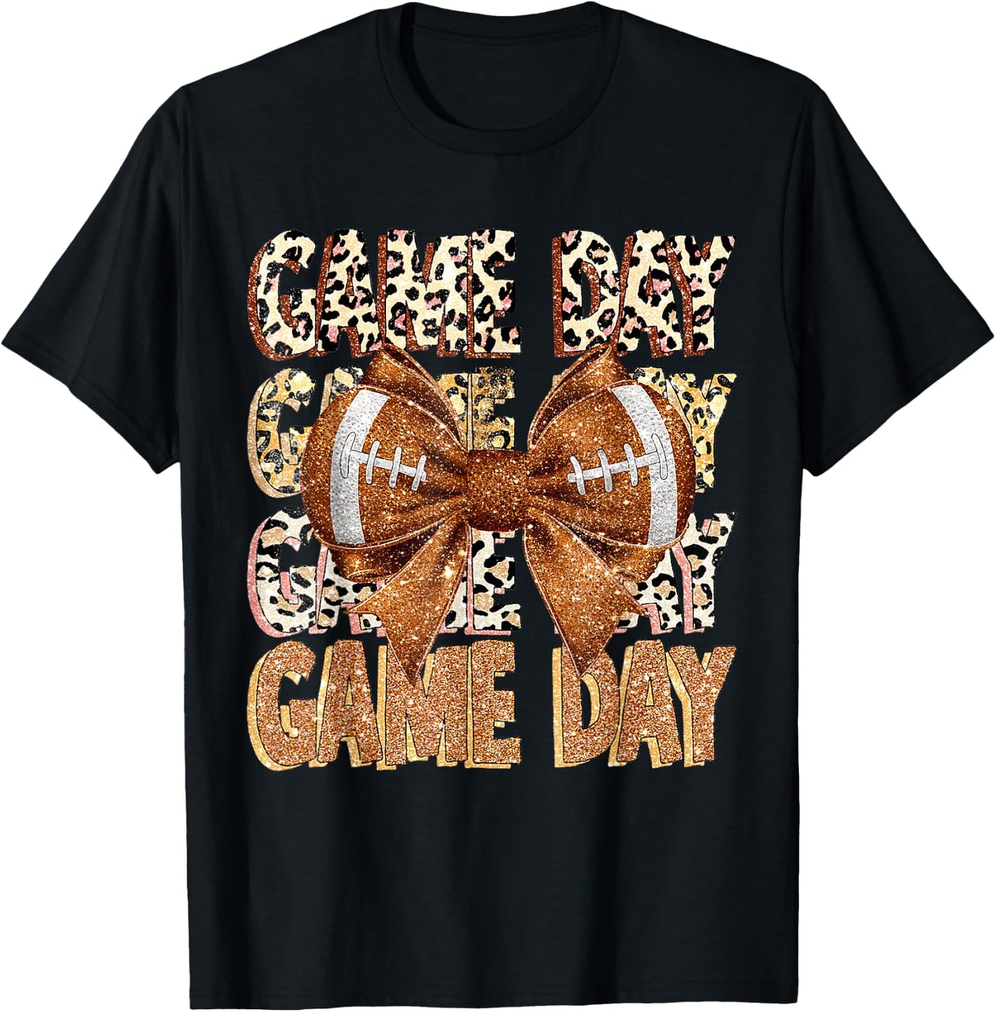 Game Day Football Bling bling Coquette Bow leopard trendy T-Shirt - T-Shirt | Black