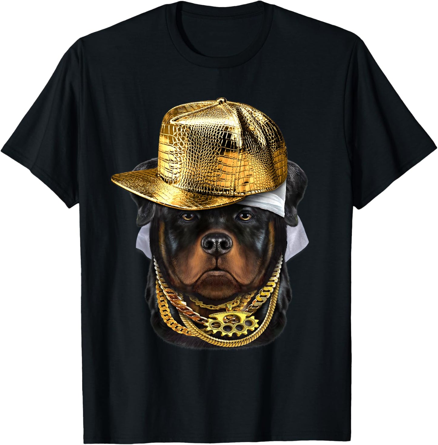 Rottweiler Dog wearing Hip Hop Rapper Cap T-Shirt - T-Shirt | Black