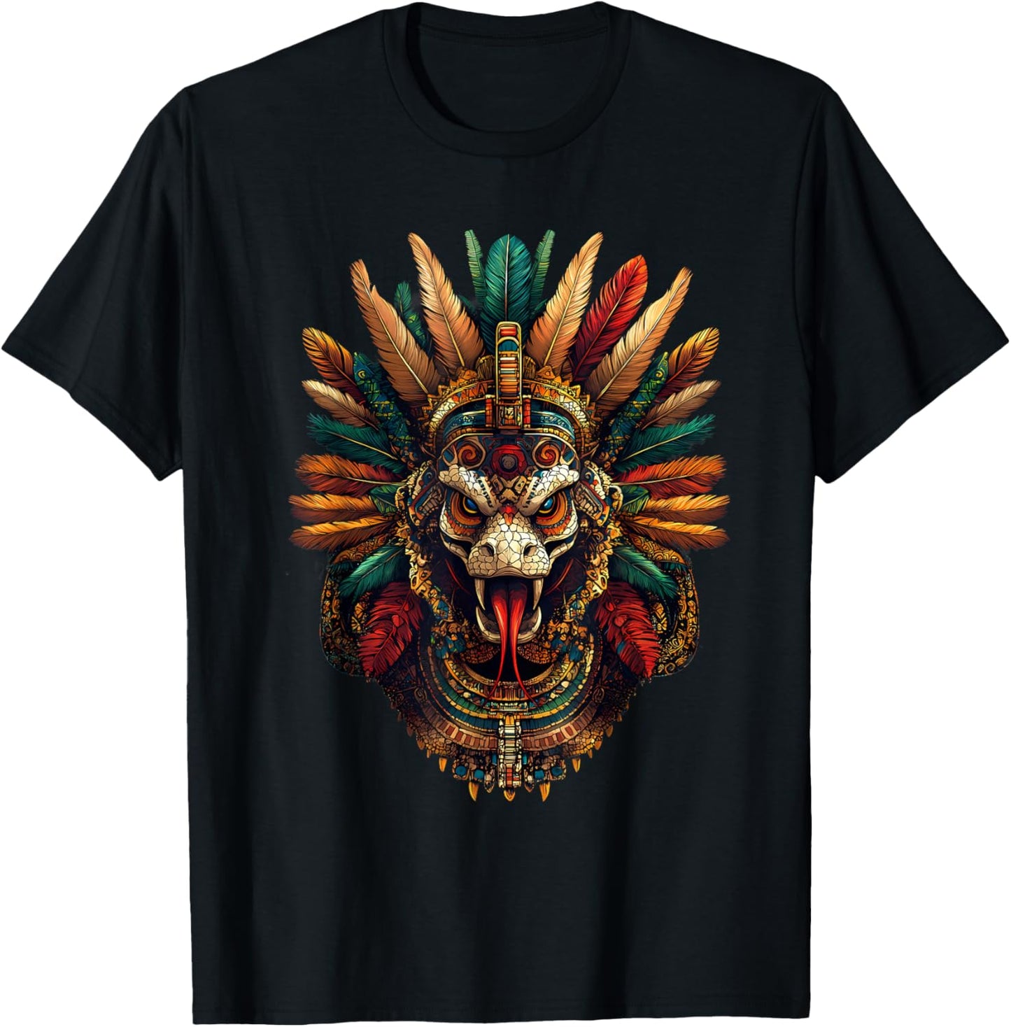 Aztec God Quetzalcoatl Mexican Mythology Feathered Serpent T-Shirt - T-Shirt | Black