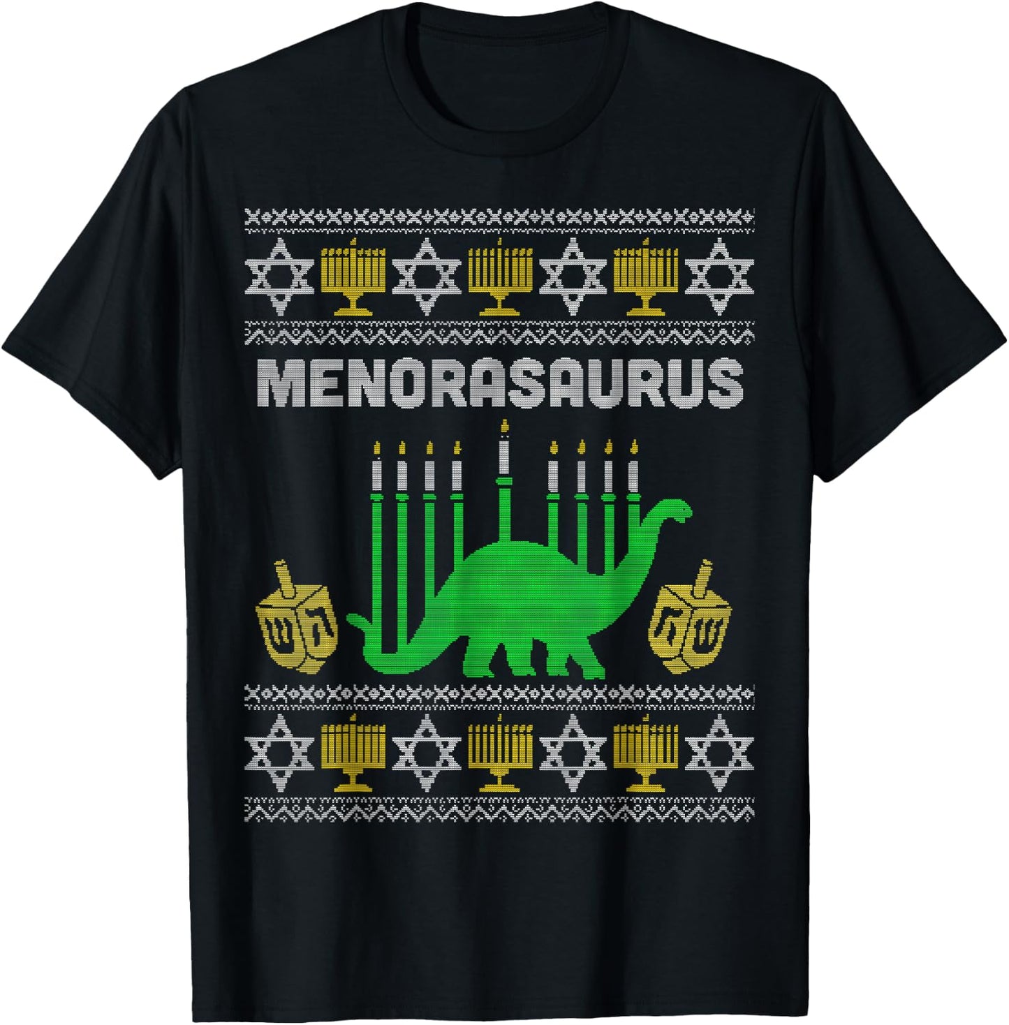Menorasaurus Shirt, Kids Hanukkah Gift, Chanukah Menorah T-Shirt - T-Shirt | Black