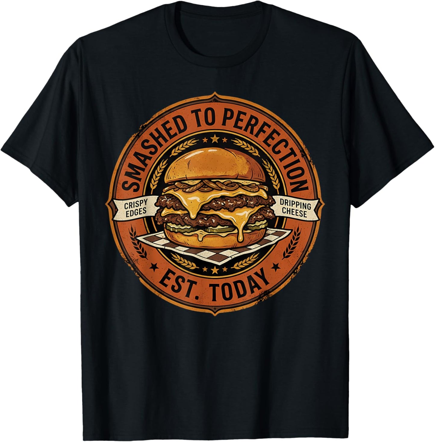 Smashed to Perfection Vintage Smash Burger Retro Emblem T-Shirt - T-Shirt | Black