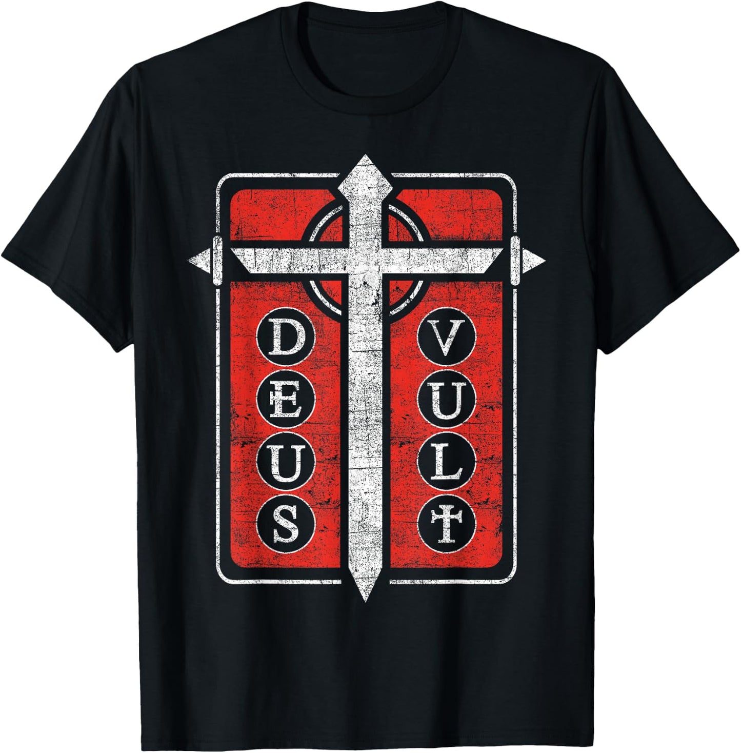 Deus Vult Templar Knight Cross Faith Sword Medieval Crusader T-Shirt - T-Shirt | Black