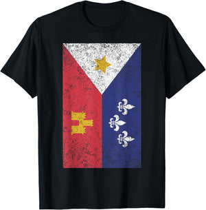 Acadian Flag Retro Cajun T-Shirt - T-Shirt | Black