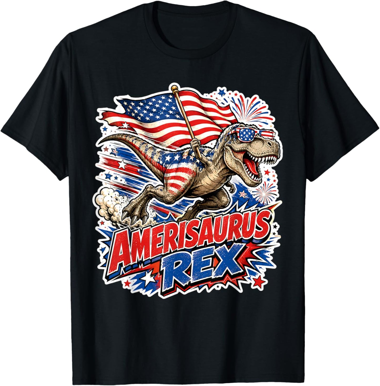 Dinosaur 4th of July T Rex Funny Amerisaurus Rex Boys Men T-Shirt - T-Shirt | Black