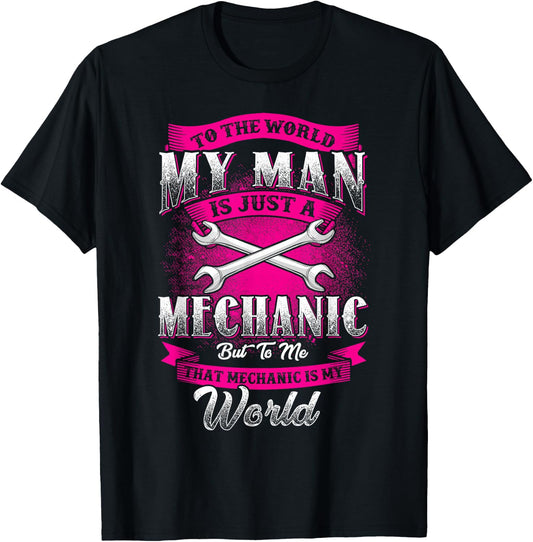 Mechanic Wife Girlfriend Cute Graphic Love Slogan T-Shirt - T-Shirt | Black