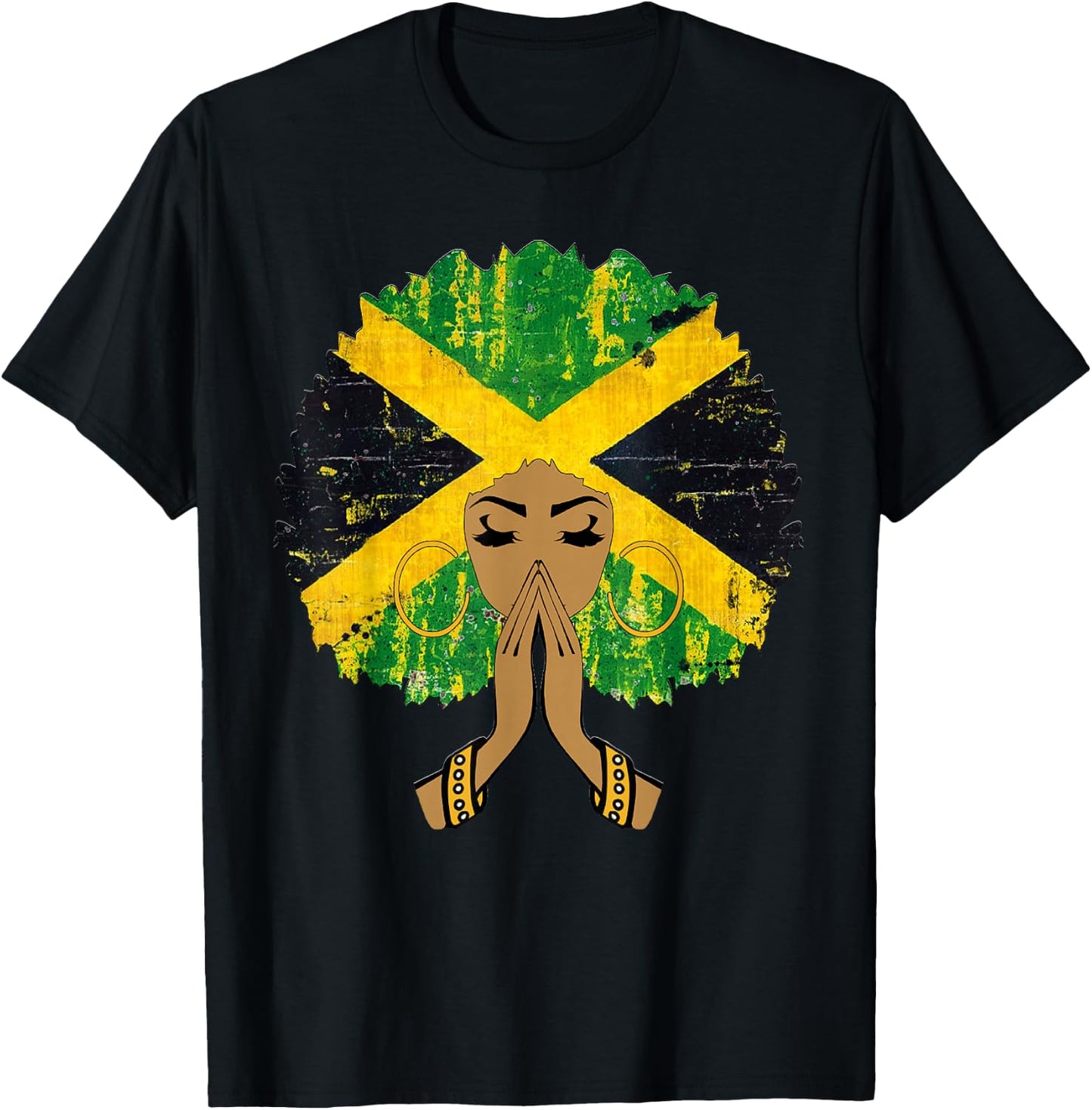 Jamaican Flag Black Woman Melanin Queen Afro Gift T-Shirt - T-Shirt | Black