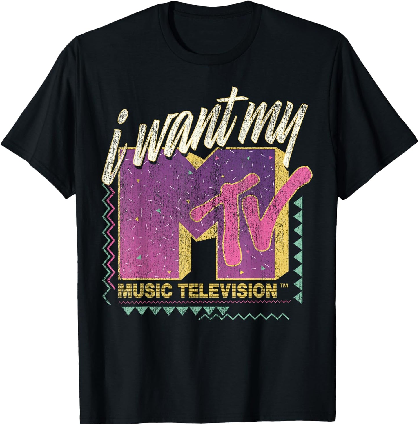 MTV I Want My MTV 90's Retro Colorful Logo Graphic T-Shirt - T-Shirt | Black