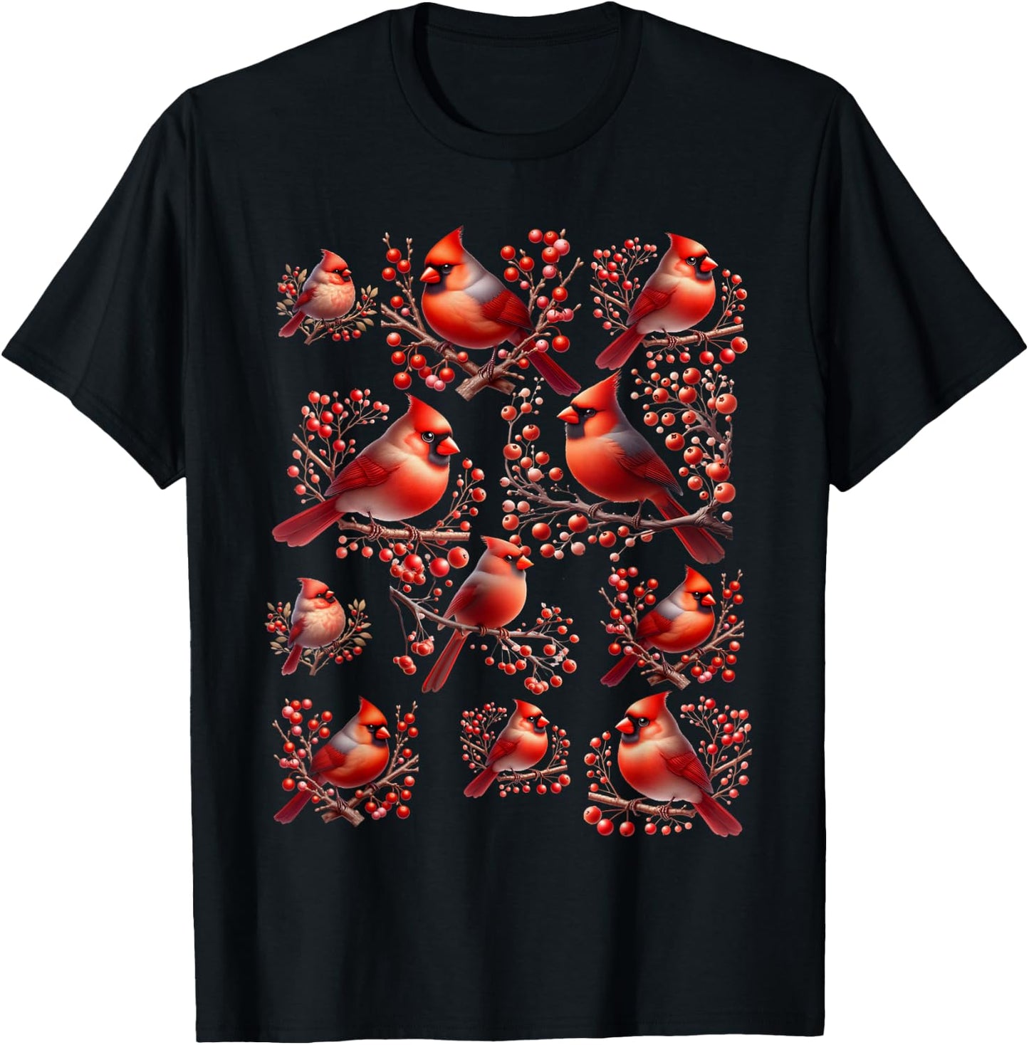 Red Cardinal Birds Christmas Holiday Winter Gift Bird Lovers T-Shirt - T-Shirt | Black