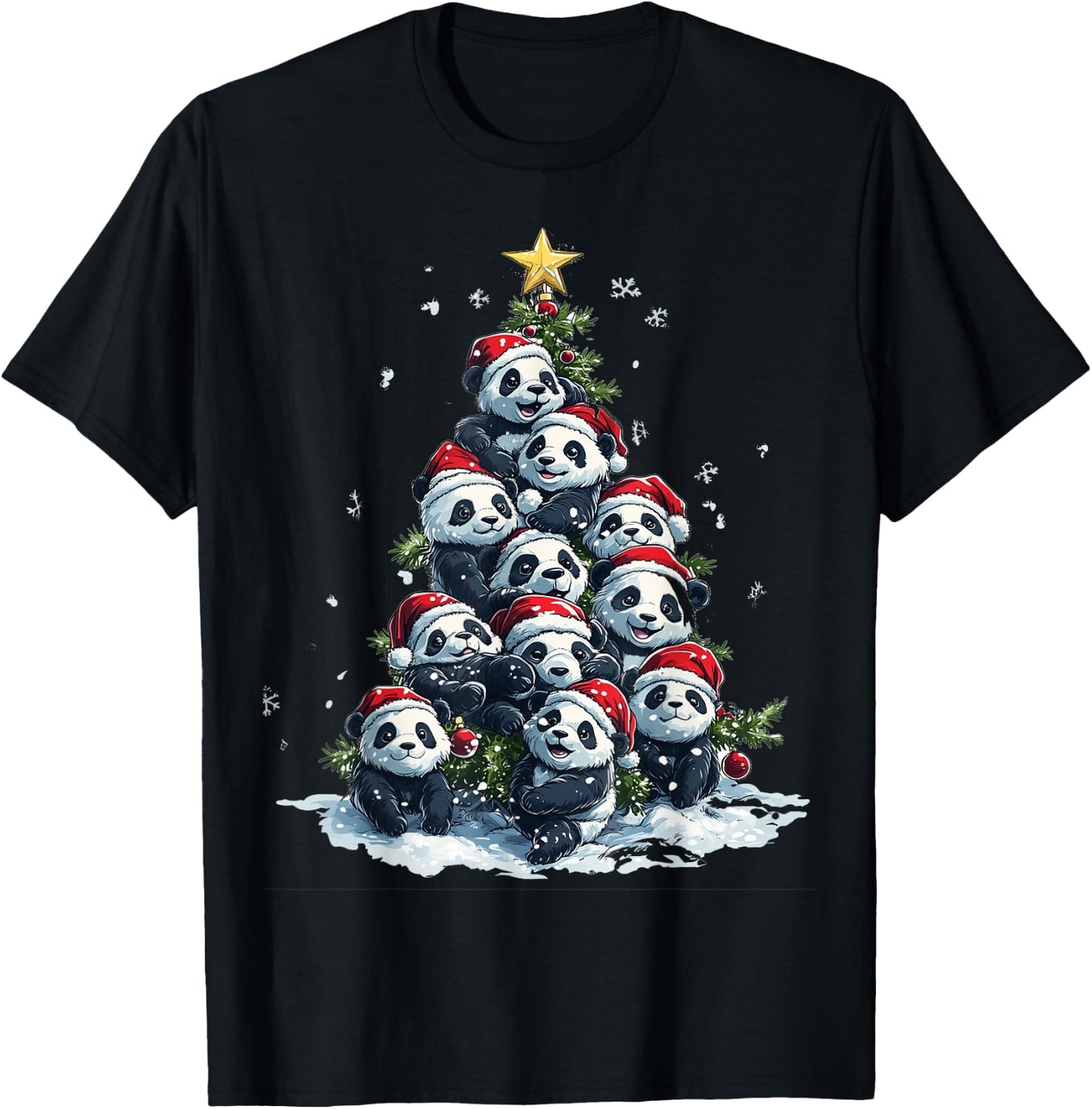 Funny Panda Christmas Tree Xmas Panda Lover Kids Boys Girls T-Shirt - T-Shirt | Black