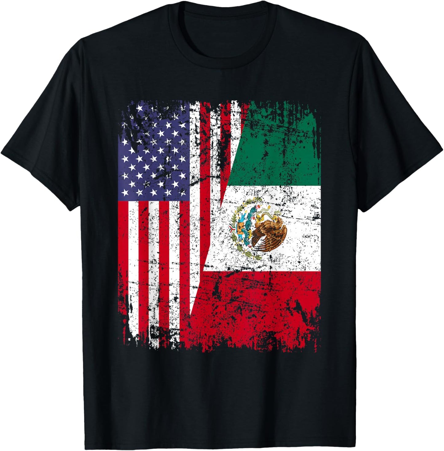 Mexican Roots | Half American Flag | Mexico T-Shirt - T-Shirt | Black