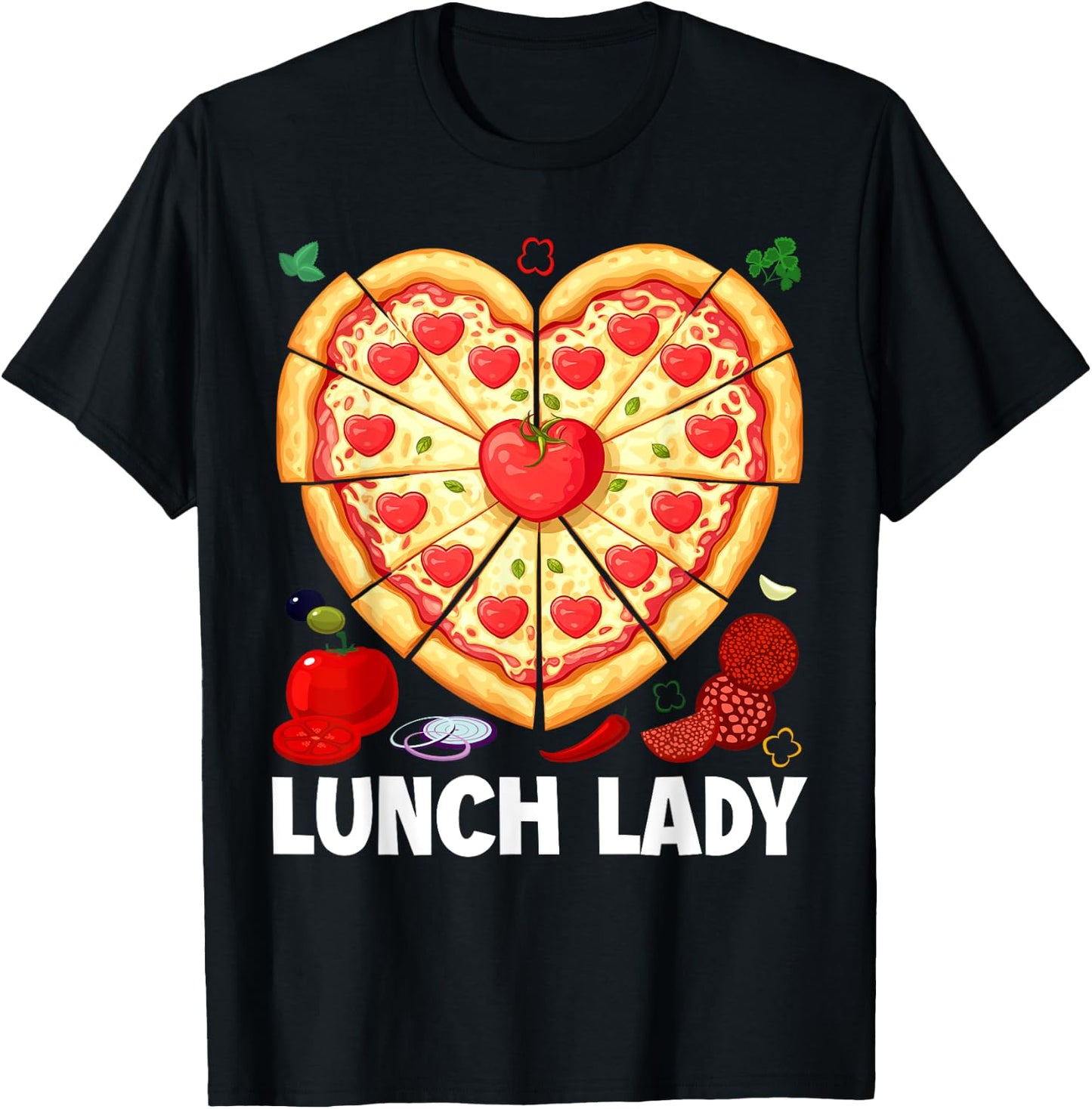 Lunch Lady Pizza Heart School Cafeteria Worker T-Shirt - T-Shirt | Black