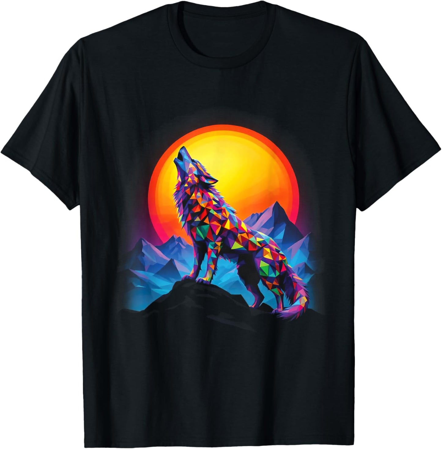 Wolf Forest Moon Vintage Cosmic Howling Wolf Lover Graphic T-Shirt - T-Shirt | Black