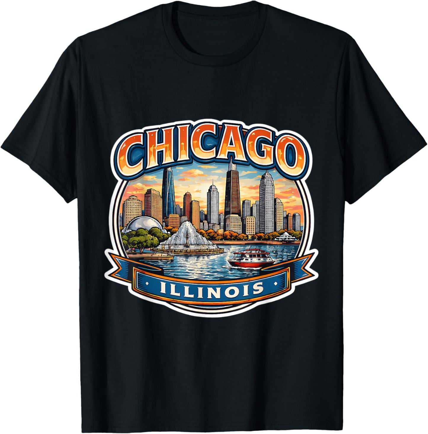 Chicago Illinois Souvenir City State Vintage Memorabilia T-Shirt - T-Shirt | Black