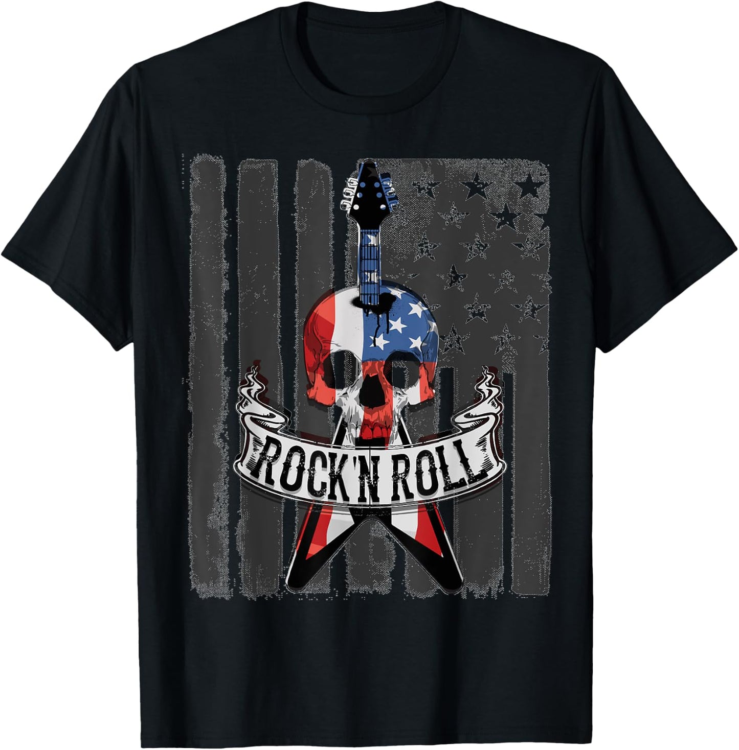 Rock N' Roll Guitar American Flag Vinatge Music Band Kids Men T-Shirt - T-Shirt | Black