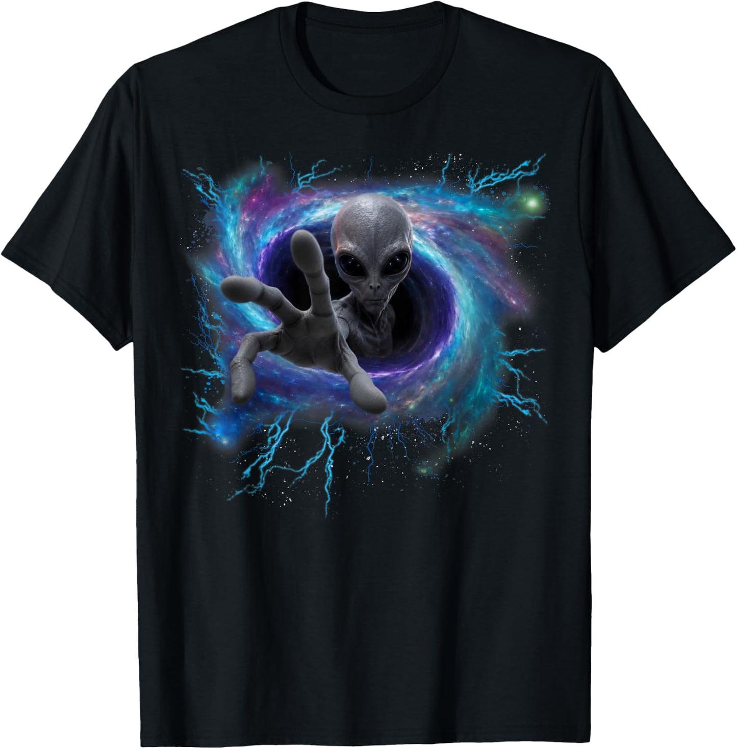 Alien Gray Reaching from Black Hole Galaxy UFO T-Shirt - T-Shirt | Black