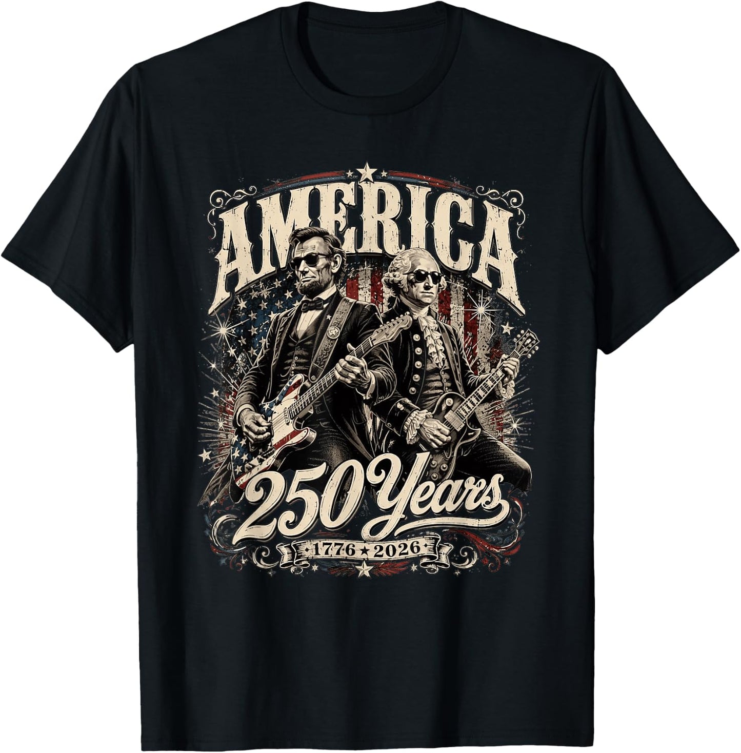 America 250 President Rock 250 Years 1776 2026 T-Shirt - T-Shirt | Black